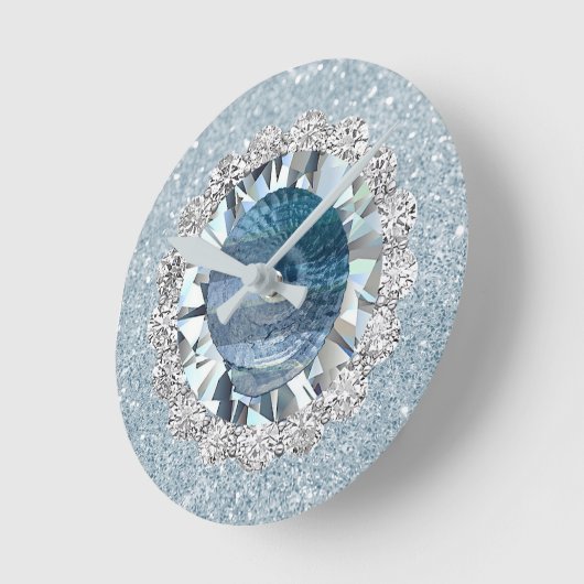 ターコイズの貝殻のアクアマリンの宝石のフェイクなグリッター ラウンド壁時計 (傾斜)