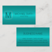 ターコイズの贅沢なステンレス鋼の金属のモノグラム 名刺 (正面/裏面)