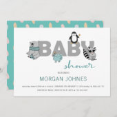 ターコイズの赤ちゃん動物 | ベビーシャワー招待状 (正面/裏面)