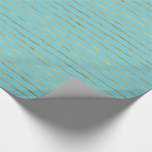ターコイズの金ゴールドの魅力は縞で飾ります ラッピングペーパー (角)