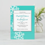 ターコイズの雪の結晶クリスマスウェディング招待状 招待状 (スタンド正面)
