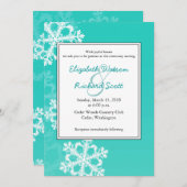 ターコイズの雪の結晶クリスマスウェディング招待状 招待状 (正面/裏面)