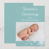 ターコイズの雪の結晶 フォト ホリデー カード (正面/裏面)