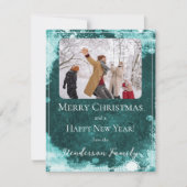 ターコイズの雪の結晶 フラット ホリデー フォト カード (正面)