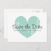 ターコイズの青いハート日付はがきを保存 案内ポストカード (正面/裏面)
