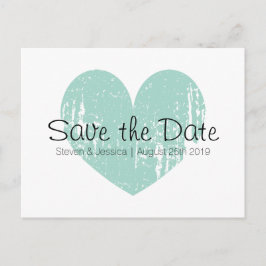 ターコイズの青いハート日付はがきを保存 案内ポストカード