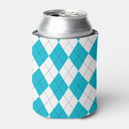ターコイズの青と白のパタアーガイルーン 缶クーラー (缶正面)