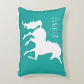 ターコイズの青緑のユニコーンのシルエットのガーリーな子供 アクセントクッション (正面(垂直))