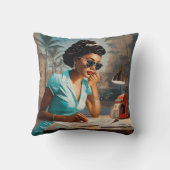 ターコイズの静けさAヴィンテージムース クッション (裏面)