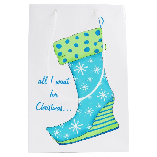ターコイズの靴の恋人すべて私はクリスマスのストッキングがほしいと思います ミディアムペーパーバッグ (正面)