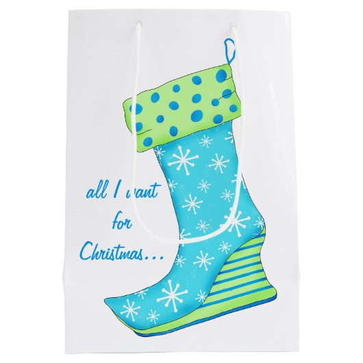 ターコイズの靴の恋人すべて私はクリスマスのストッキングがほしいと思います ミディアムペーパーバッグ (裏面)