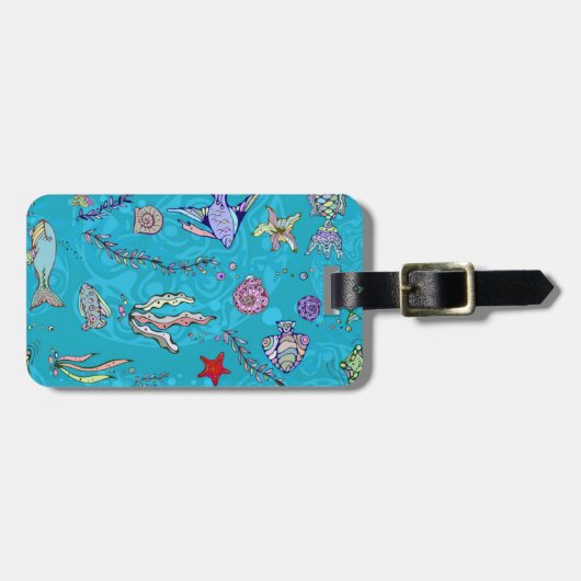 ターコイズの魚パターン ラゲッジタグ (正面横)