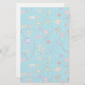 ターコイズの魚パターン 便箋 (正面/裏面)