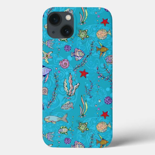 ターコイズの魚パターン Case-Mate iPhoneケース (裏面)
