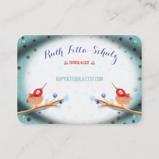 ターコイズの鳥が巣水玉模様 名刺 (裏面)