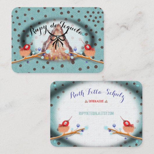 ターコイズの鳥が巣水玉模様 名刺 (正面/裏面)
