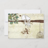 ターコイズの鳥たち　木に座って　結婚式　出欠確認 招待状 (裏面)