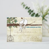 ターコイズの鳥たち　木に座って　結婚式　出欠確認 招待状 (スタンド正面)