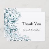 ターコイズの鳥と渦巻きの結婚式出欠確認カード サンキューカード (正面/裏面)