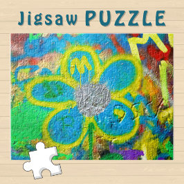 ターコイズの黄色い花の落書き壁 – ジグソーパズル