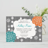 ターコイズの、ピンクおよびオレンジシャワーの招待状 招待状 (スタンド正面)