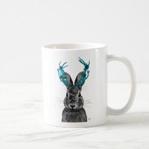 ターコイズの(雄ジカの)枝角を搭載するJackalope コーヒーマグカップ
