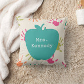 ターコイズのAppleカラフルなHandprintsの先生 クッション (ブランケット)