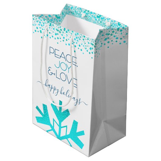 ターコイズはっきりしたスノーフレークピースジョーラブタイポグラフィ ミディアムペーパーバッグ (裏面アングル)