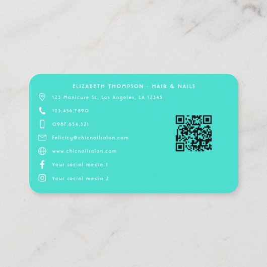 ターコイズはっきりした歯周アフリカ系アメリカネイルサロン 名刺 (裏面)