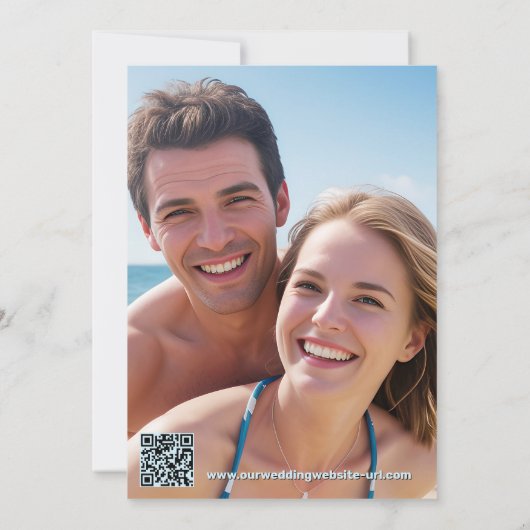 ターコイズはっきりした沿岸ビーチ結婚式 招待状 (裏面)