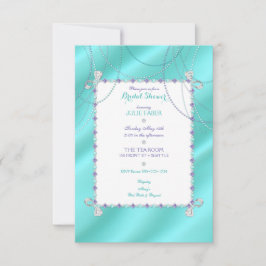 ターコイズはサテンで紫色ダイヤモンドの真珠を宝石で飾ります 招待状