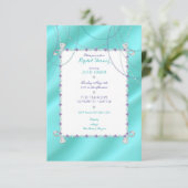 ターコイズはサテンで紫色ダイヤモンドの真珠を宝石で飾ります 招待状 (スタンド正面)