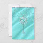 ターコイズはサテンで紫色ダイヤモンドの真珠を宝石で飾ります 招待状 (裏面)