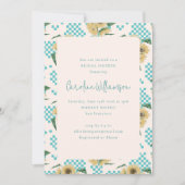 ターコイズひまわりチェッカーボードブライダルシャワー 招待状 (正面)
