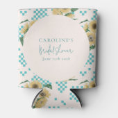 ターコイズひまわりチェッカーボードブライダルシャワー 缶クーラー (正面)
