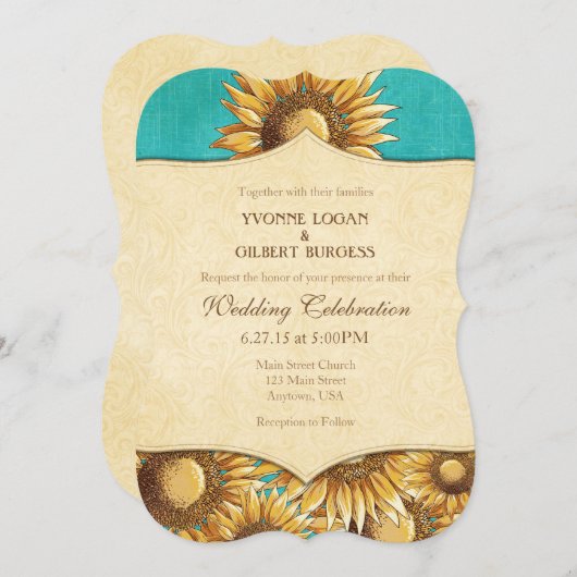 ターコイズひ素朴まわり結婚式招待状 招待状 (正面/裏面)