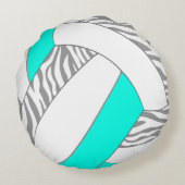 ターコイズまたはANY COLOR wグレーゼブラバレーボール ラウンドクッション (裏面)