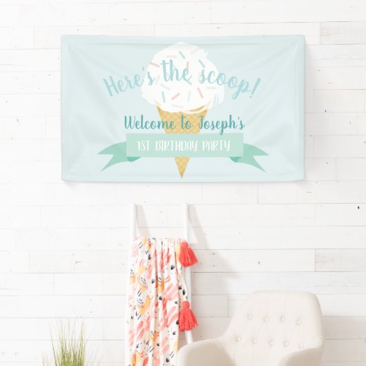 ターコイズアイスクリームこちらスクープ誕生日 横断幕 (インサイチュ)