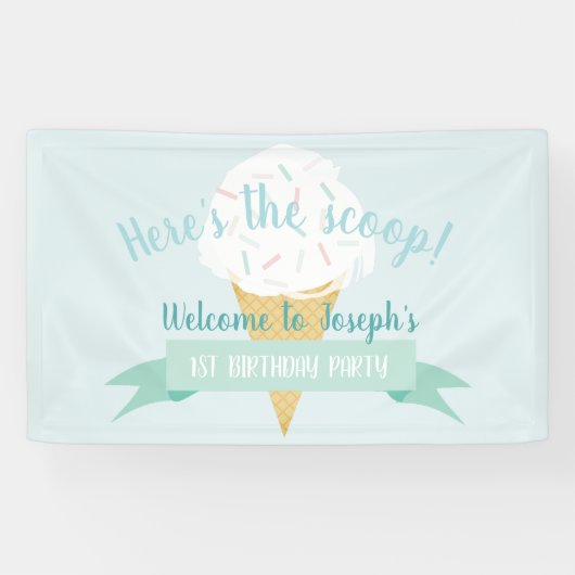 ターコイズアイスクリームこちらスクープ誕生日 横断幕 (横)
