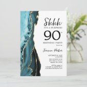 ターコイズアガテホワイト金ゴールドサプライズ90誕生日 招待状 (スタンド正面)