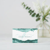 ターコイズアガートグリッターモノグラムスクリプト 名刺 (スタンド正面)