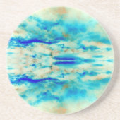 ターコイズアクアとクリーム抽象芸術アート コースター (正面)