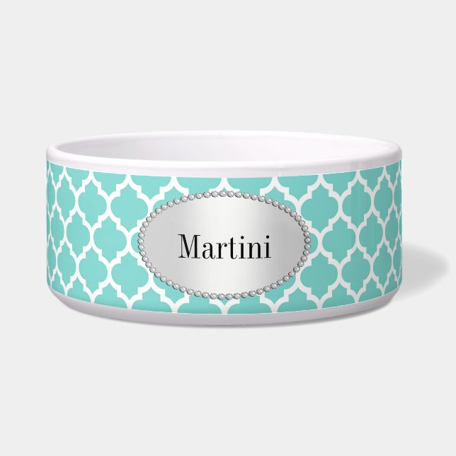 ターコイズアクアウィットモロッコクローバーパターン#5 ボウル (正面)