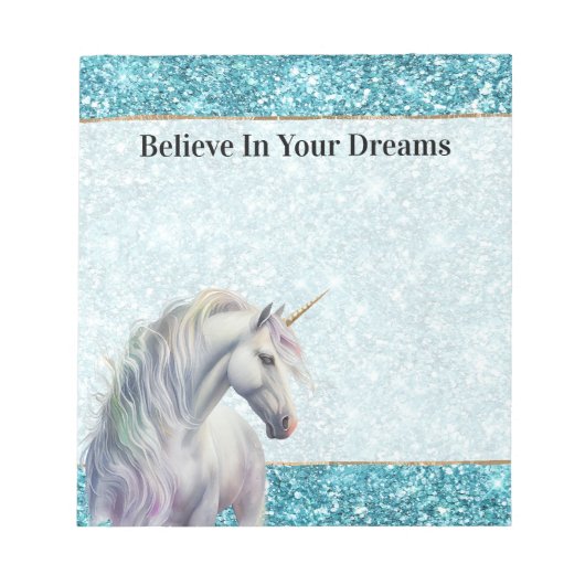 ターコイズアクアグリッツグリッターユニコーン ノートパッド (正面)