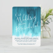 ターコイズアクアグリーンのアートが追加された延期結婚式 招待状 (スタンド正面)