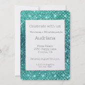 ターコイズアクアグリーンスパークル誕生日 招待状 (正面)