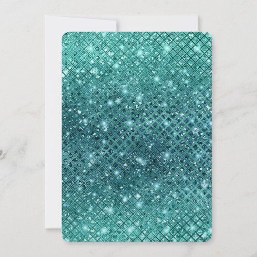ターコイズアクアグリーンスパークル誕生日 招待状 (裏面)