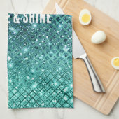 ターコイズアクアグリーンスパークル キッチンタオル (四つ折り)