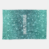 ターコイズアクアグリーンスパークル キッチンタオル (横)