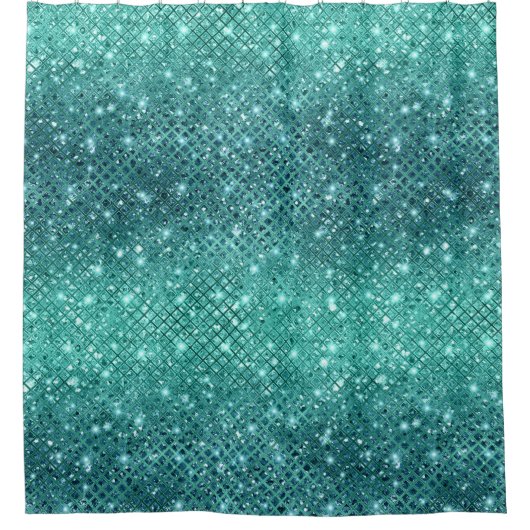 ターコイズアクアグリーンスパークル シャワーカーテン (正面)